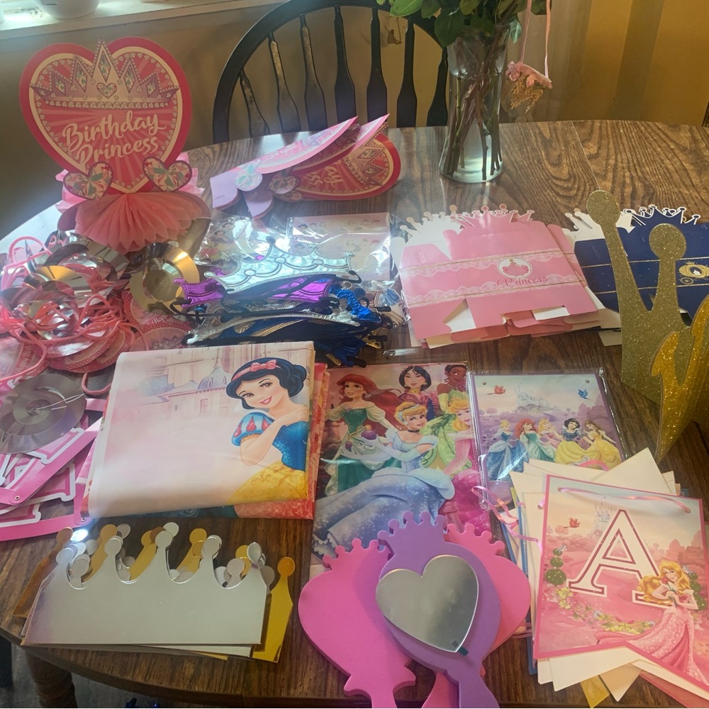 Princess party decoration leftovers. Some used not not used.
